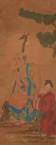 A CHINESE ARHAT PAINTING SCROLL SU HANCHEN MARK