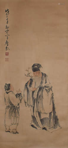 A CHINESE FIGURE PAINTING SCROLL HUANG SHEN MARK