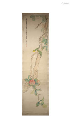 A CHINESE PEACH PAINTING SCROLL ZHANG KUILING MARK