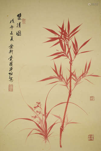 A CHINESE BAMBOO&ORCHID PAINTING SCROLL PU ZUO MARK