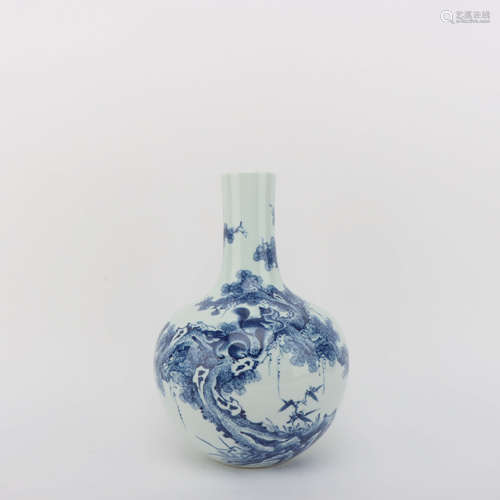 A BLUE AND WHITE SQUIRREL PORCELAIN BOTTLE VASE