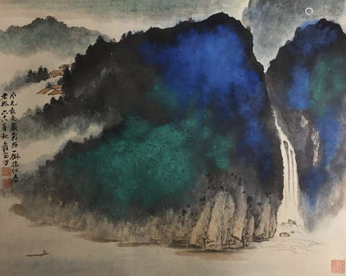 A CHINESE LANDSCAPE PAINTING ZHANG DAQIAN MARK