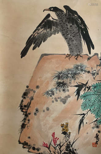 A CHINESE EAGLE PAINTING SCROLL PAN TIANSHOU MARK