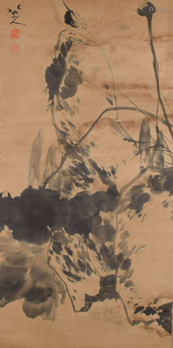 A CHINESE FLOWER&BIRD PAINTING SCROLL BA DA SHANREN MARK