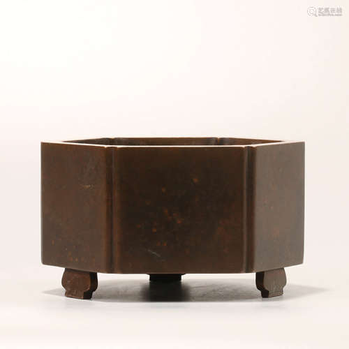 A TRIPOD BRONZE HEXAGON CENSER