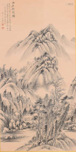 A CHINESE LANDSCAPE PAINTING SCROLL WU HUFAN MARK