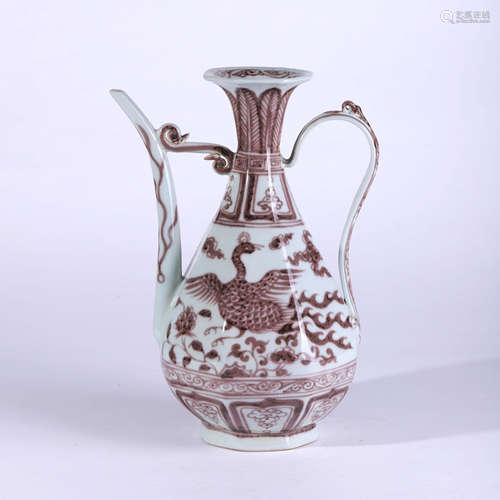 AN UNDERGLAZED RED PHOENIX PATTERN PORCELAIN EWER