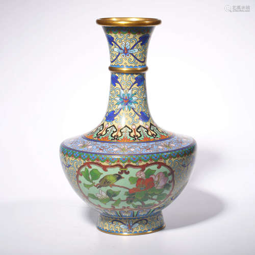 A BRONZE ENAMEL FLORAL VASE