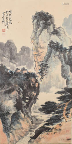 A CHINESE LANDSCAPE PAINTING SCROLL XIE ZHILIU MARK