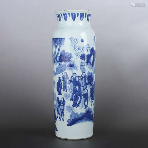 A BLUE AND WHITE FIGURES PORCELAIN VASE