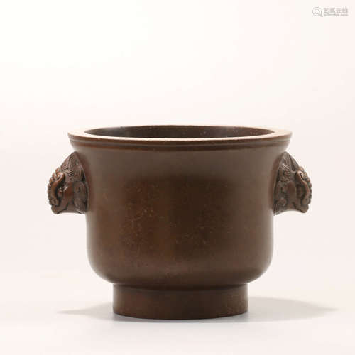 A BRONZE DOUBLE BEAST EARS CENSER