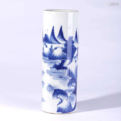 A BLUE AND WHITE LANDSCAPE PORCELAIN HAT STAND
