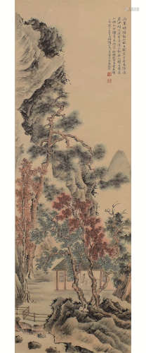 A CHINESE LANDSCAPE PAINTING SCROLL FENG CHAORAN MARK