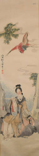 A CHINESE FAIRY PAINTING SCROLL REN BONIAN MARK