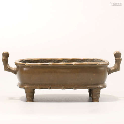 A BAMBOO JOINT PATTERN BRONZE CENSER