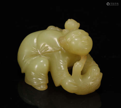 Qing Dynasty - Hetian Yellow Jade Figure Ornament
