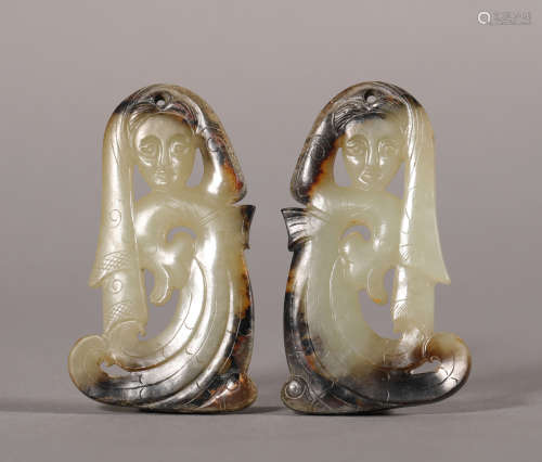 Han Dynasty - Pair of Jade Dancing Figure