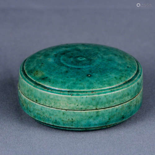 唐长沙窑绿釉粉盒