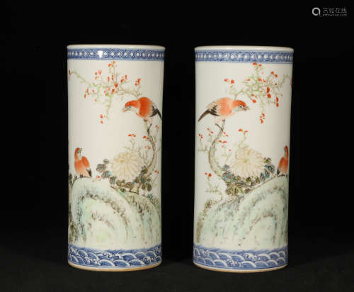 Pair Famille Rose Hat Stands Guangxu Style