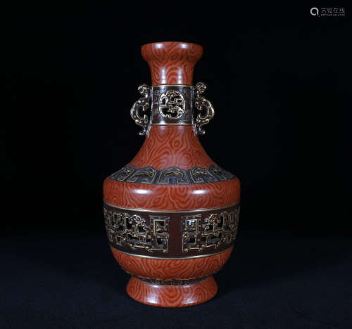 Faux Bois Archaistic Form Vase Qianlong Style