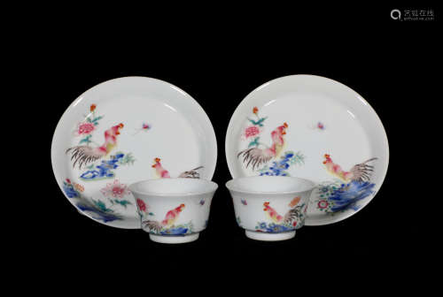 Pair Famille Rose Tea-wares Qianlong Style