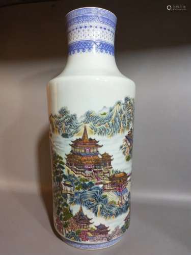 Famille Rose Landscape Vase Yongzheng Style