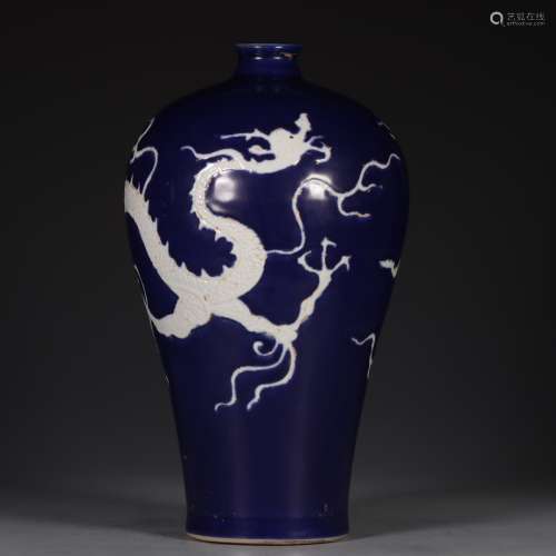 A blue glazed dragon meiping vase