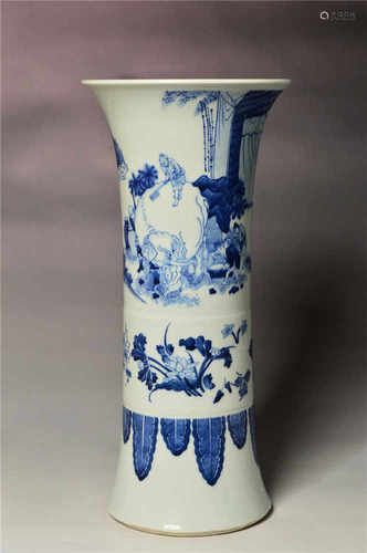 A blue and white figure gu vase