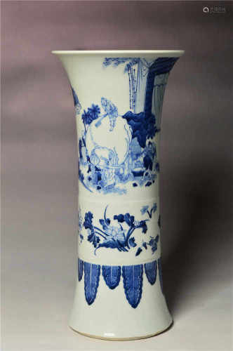 A blue and white figure gu vase