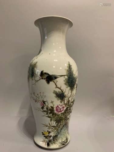 A famille rose bird and flower vase