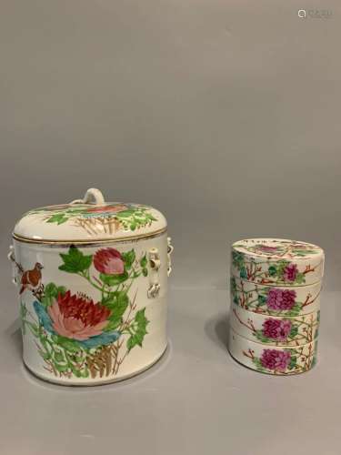 A group of late qing famille rose birds and flowers porcelain