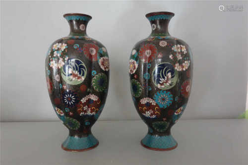 A pair of bronze clossione vases