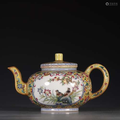 A famille rose flower and birds teapot