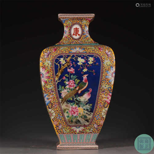 A famille rose flower and bird vase