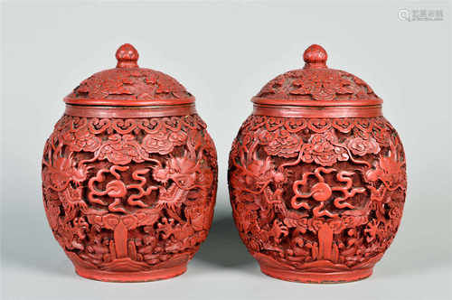 A pair of cinnabar lacquer jars