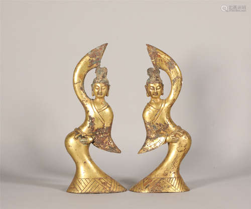 Pair Bronze Gilt Dancers Tang Style