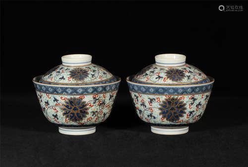 Pair Doucai Cups Guangxu Style