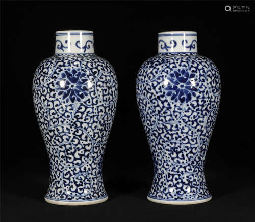 Pair Blue and White Vases Qing Style