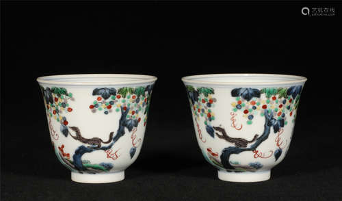 Pair Famille Verte Cups Kangxi Style