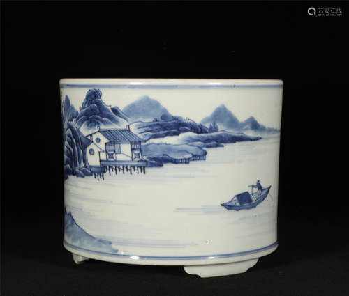 Blue and White Brushpot Kangxi Style