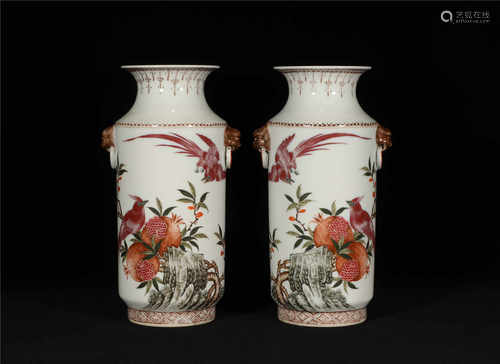 Pair Overglazed Vases Qing Style