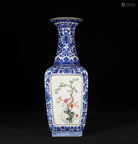 Underglaze Blue and Famille Rose Vase Qianlong Style