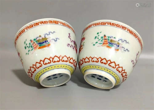 Pair Famille Rose Cups Tongzhi Style