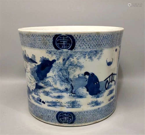 Blue and White Brush-pot Kangxi Style