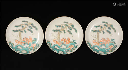 Three Famille Rose Plates Tongzhi Style