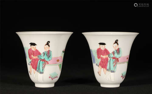 Pair Famille Rose Cups Yongzheng Style