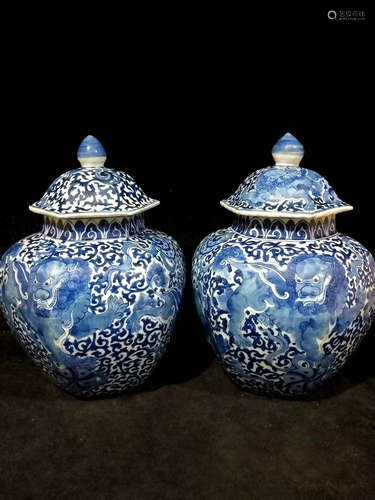 Pair Blue and White Jars Kangxi Style