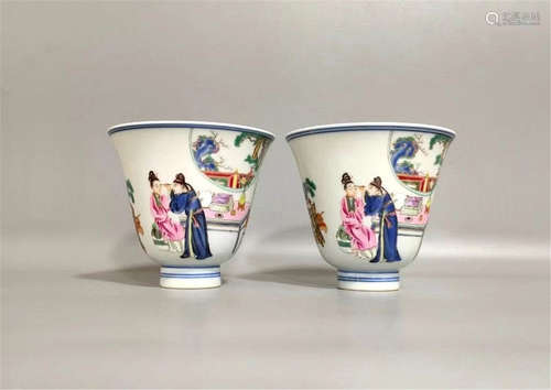 Pair Famille Rose Cups Yongzheng Style