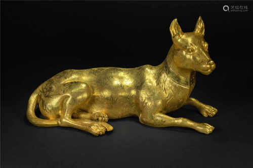 Copper and Golden Ornament in dog form from Qing