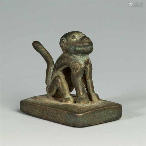 Copper Seal with Monkey Design from Yuan
